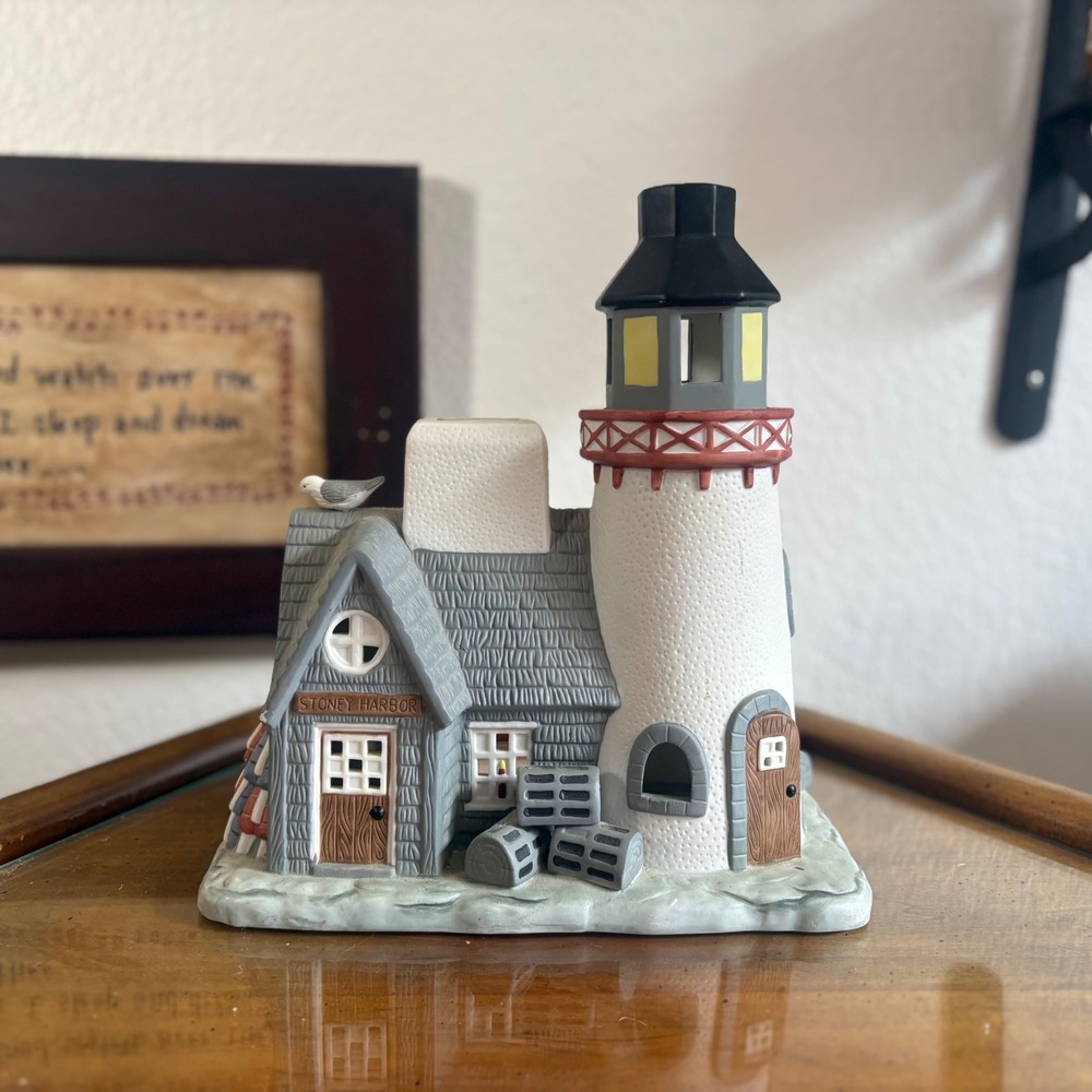 Partylite Stoney Harbor Lighthouse Tealight Candle Holder Nautical Ceramic Decor